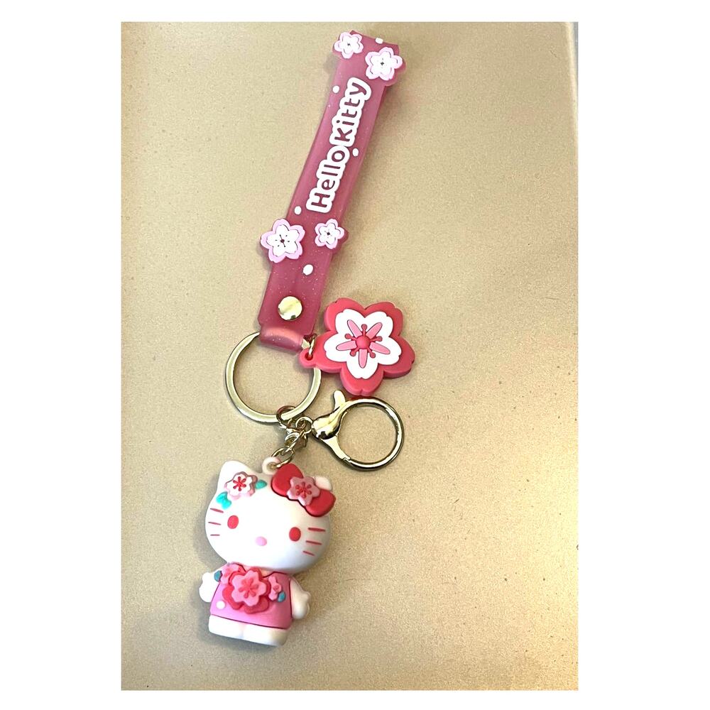 NEW Hello Kitty Figure WRISTBAND KEYCHAIN Key Clip Purse Fob Hawaii Flower Charm - Picture 7 of 12